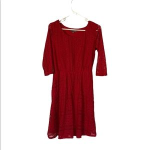 Luxology Red Lace ¾ sleeve dress